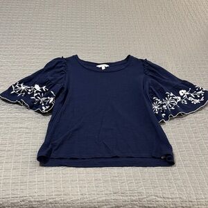 Navy Blue Embroidered Women's Top